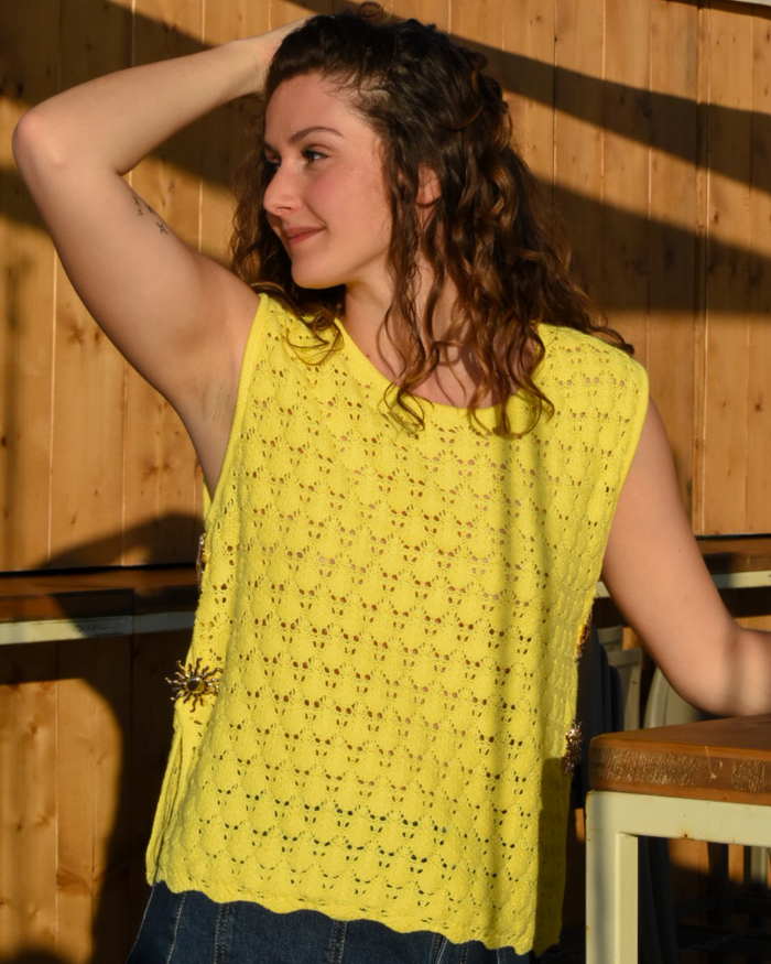 Top maille jaune