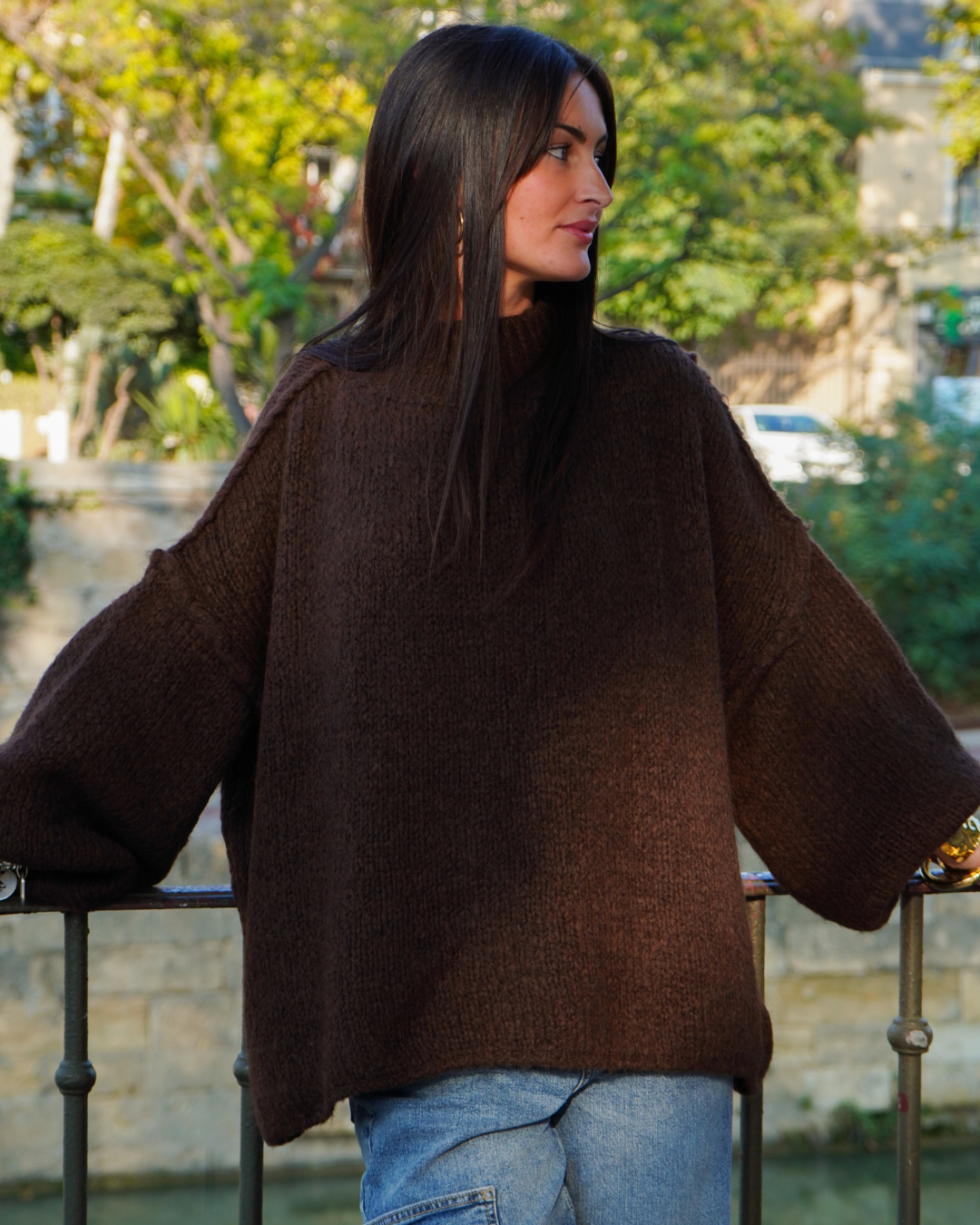 Pull col haut chocolat