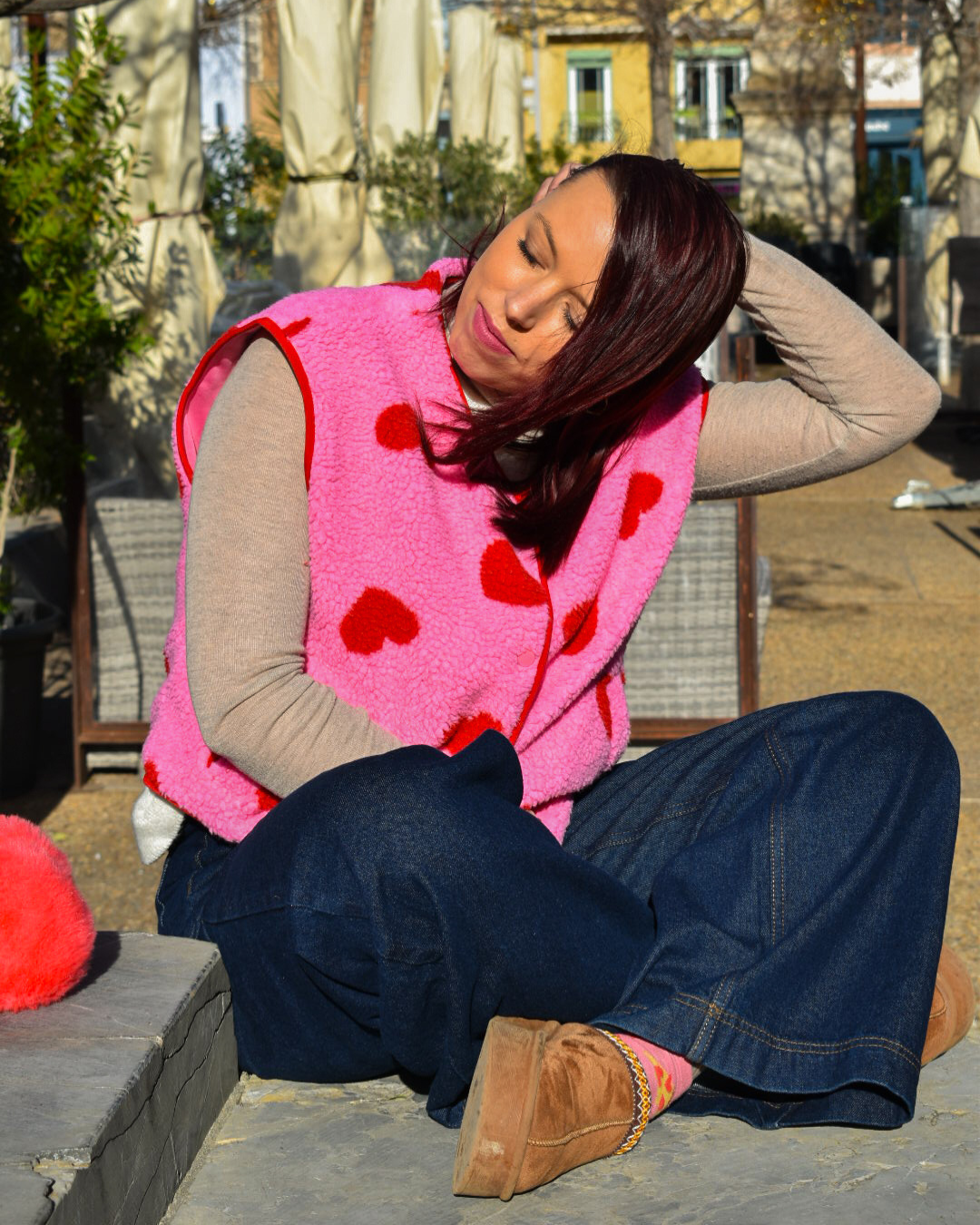 Gilet sans manches cœur rose pré-commande