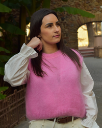 Pull sans manche mohair rose