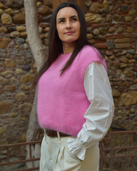 Pull sans manche mohair rose
