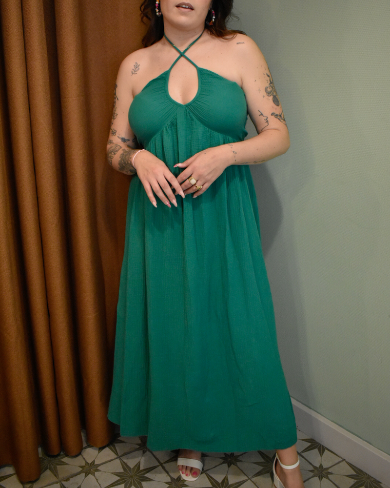 Robe gaze de coton verte