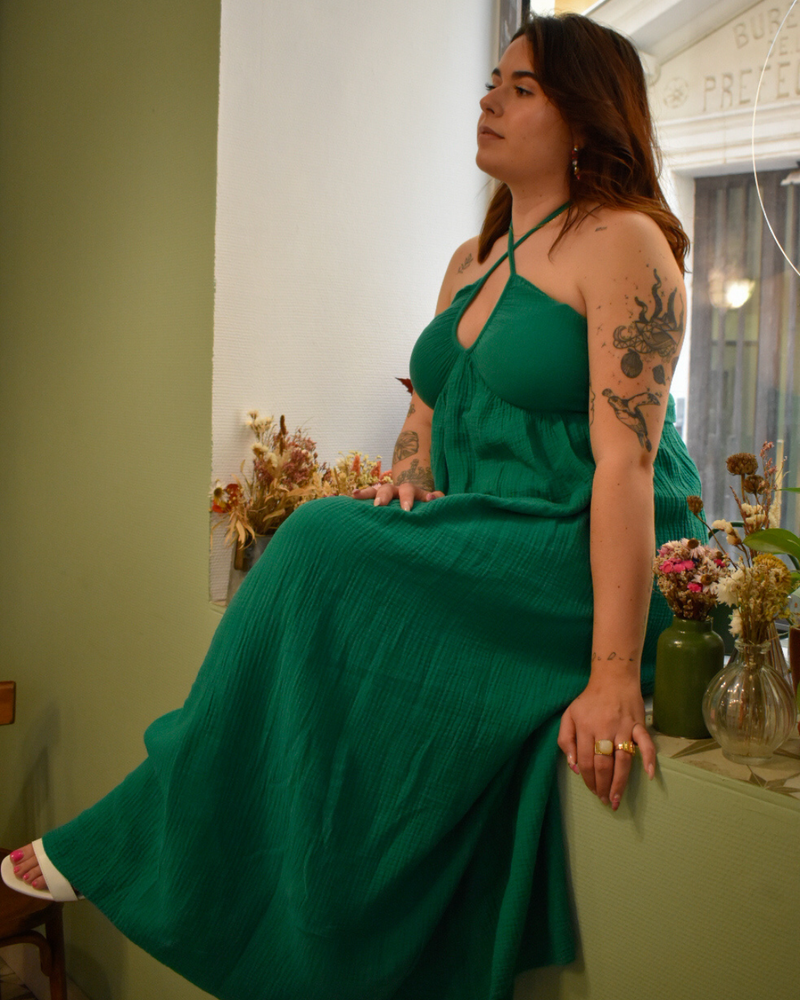 Robe gaze de coton verte