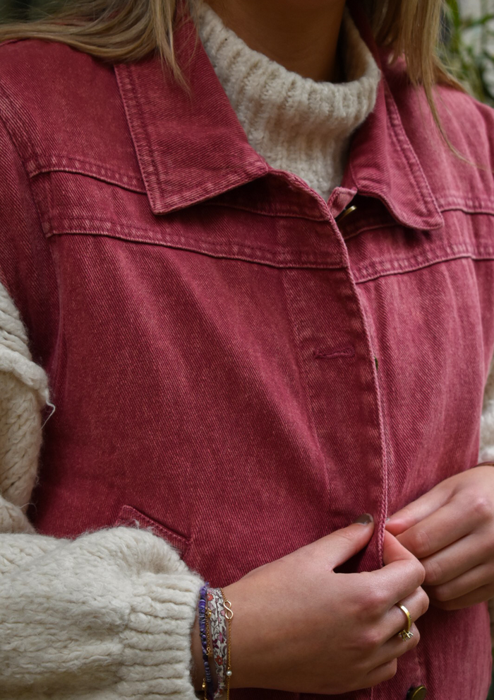 Veste en jean sans manches rose