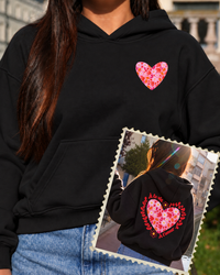 Sweat à capuche poche à la vie, à l'amour (🩷🖤🩶)
