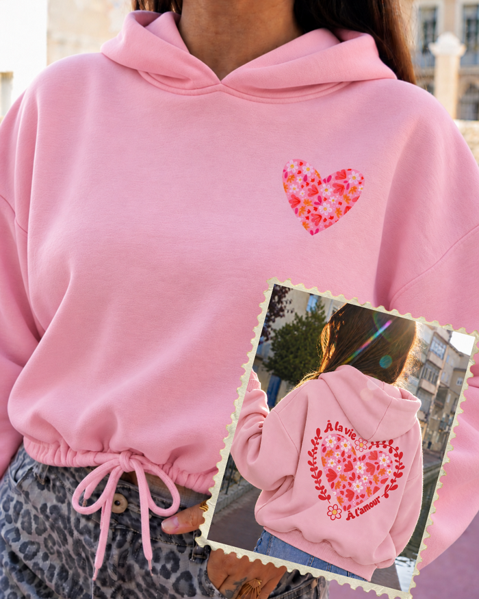 Sweat capuche nœud à la vie, à l'amour (❤️🩶🖤🩷)