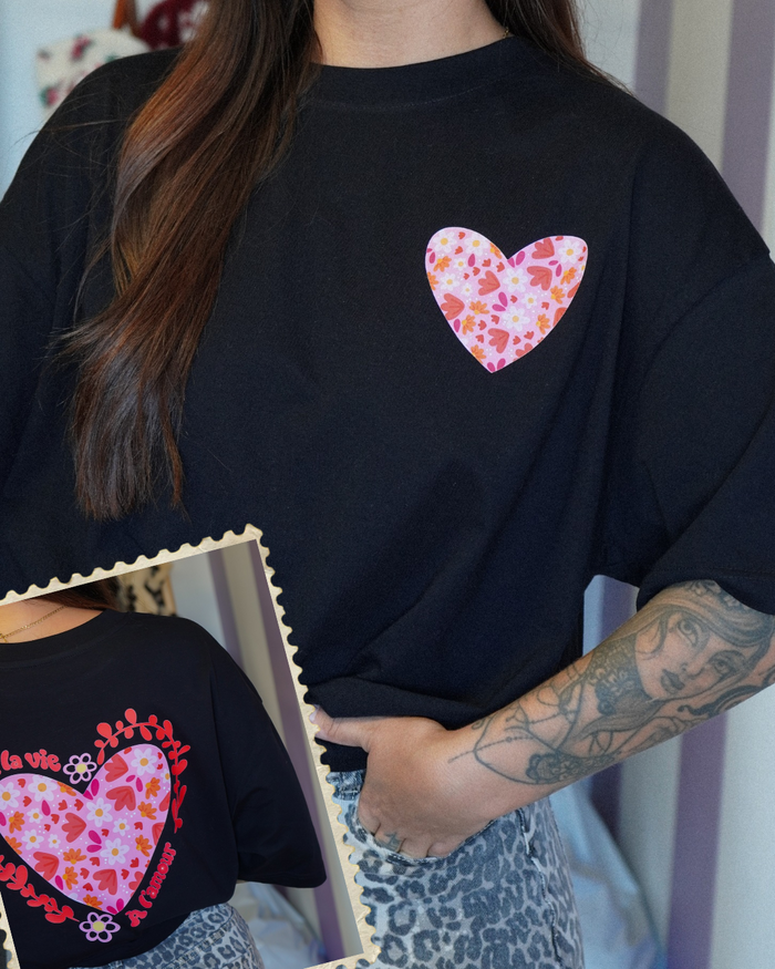 T-shirt à la vie, à l'amour (🩷🖤🩶🤍)