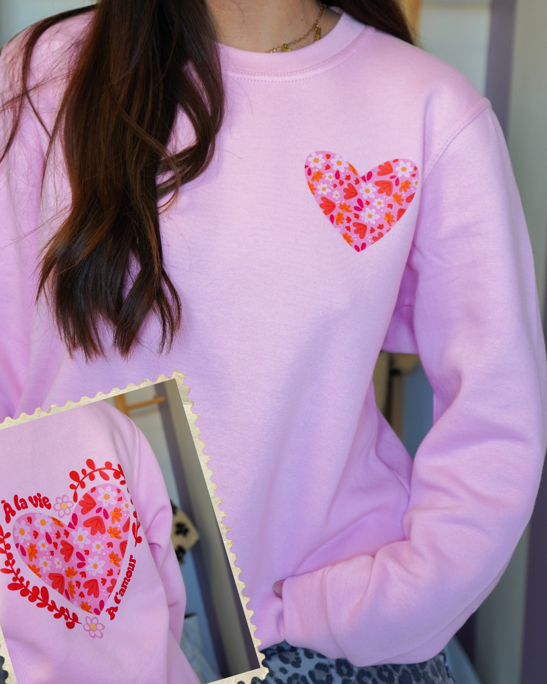 Sweat col rond à la vie, à l'amour (🩷🖤🩶)