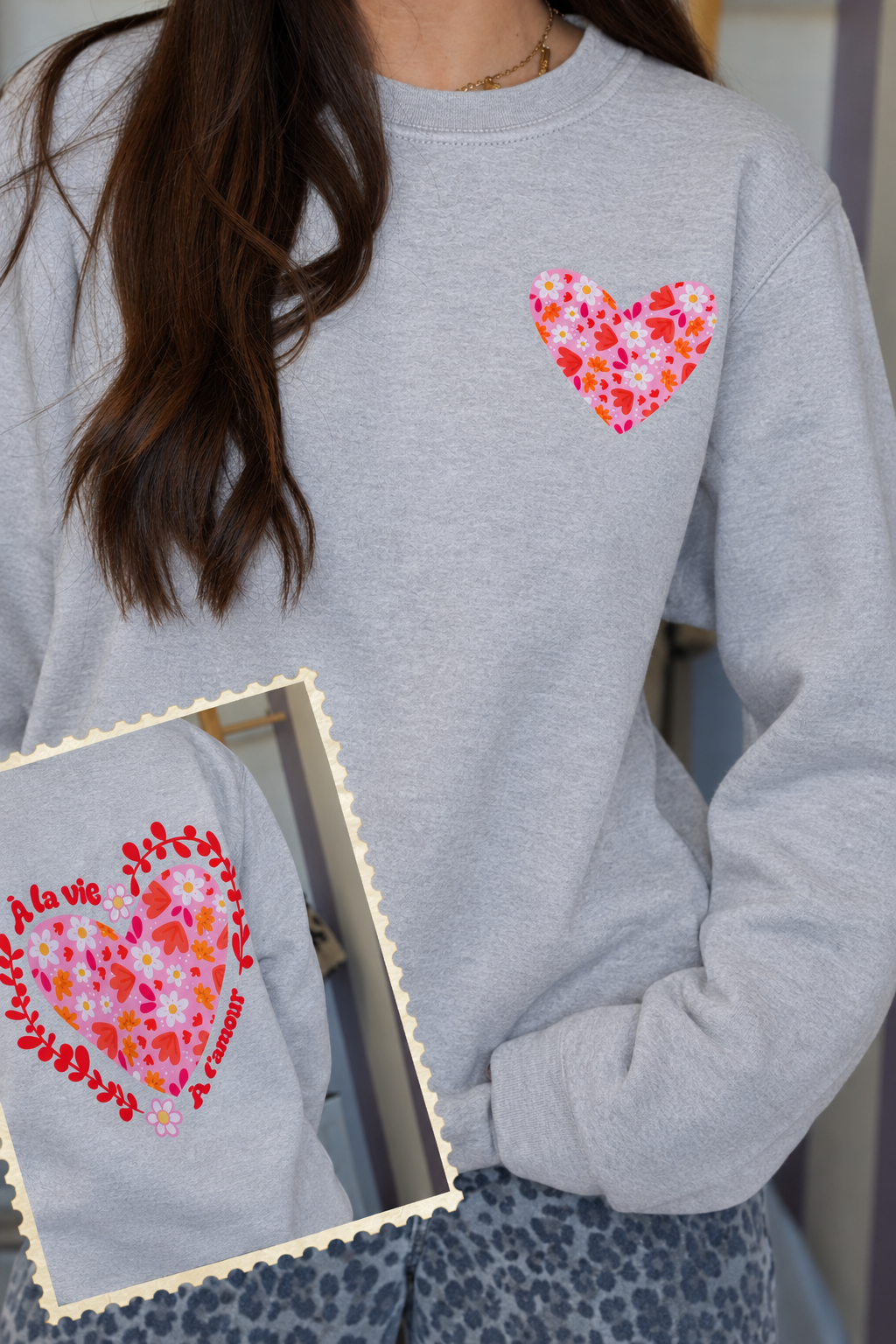 Sweat col rond à la vie, à l'amour (🩷🖤🩶)
