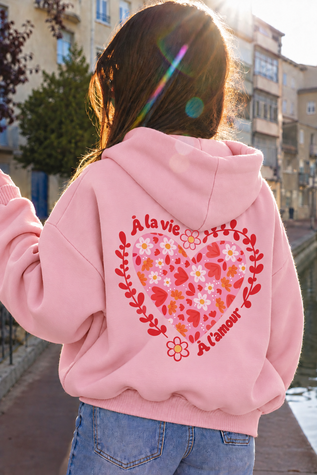 Sweat capuche nœud à la vie, à l'amour (❤️🩶🖤🩷)