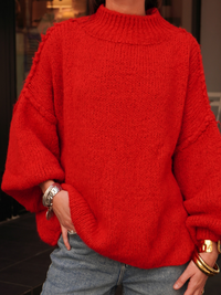 Pull col haut rouge