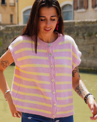 Gilet rayures rose