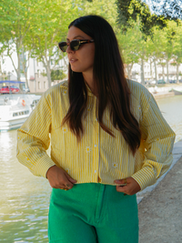 Chemise rayure brodée jaune