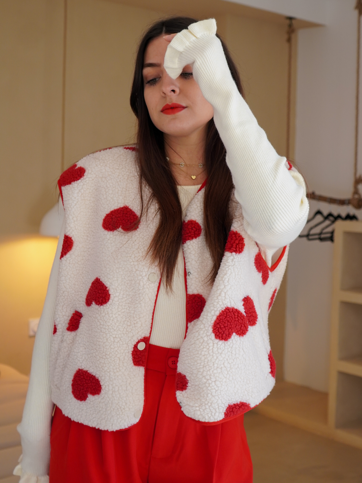 Gilet sans manches cœur écru