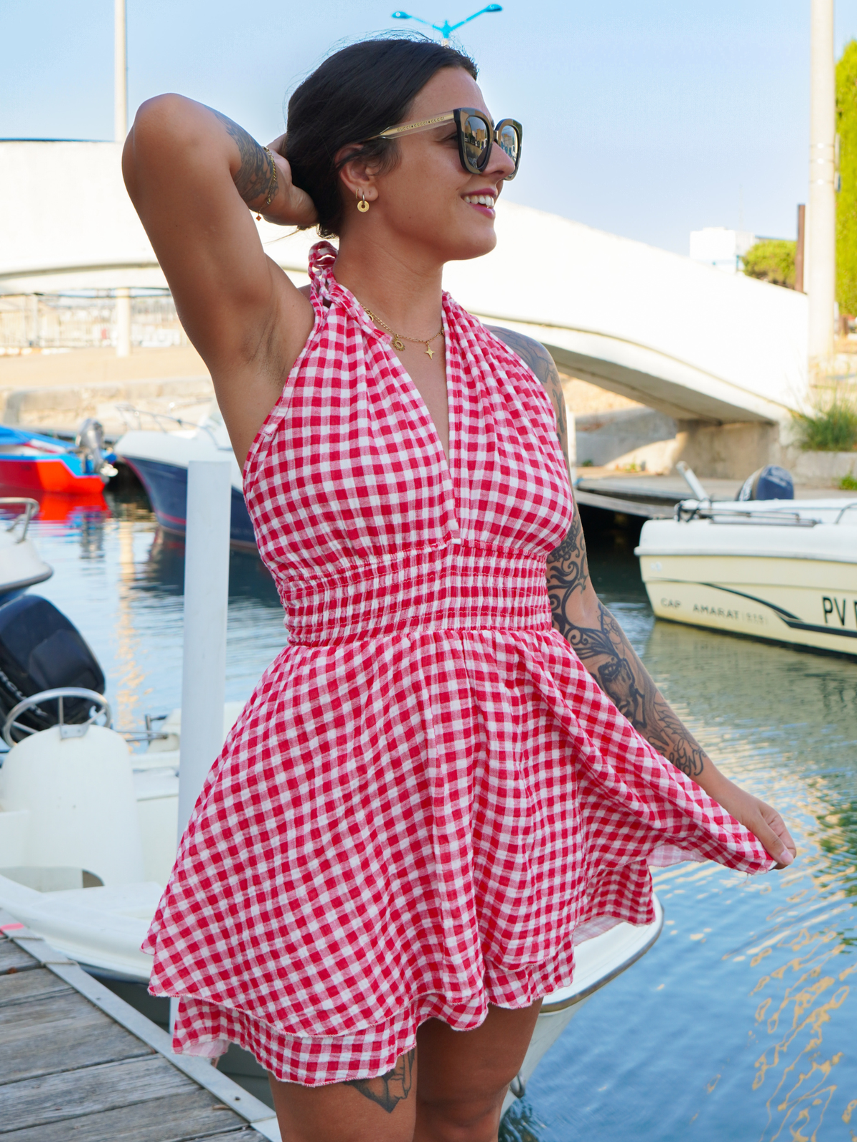 Combishort vichy rouge