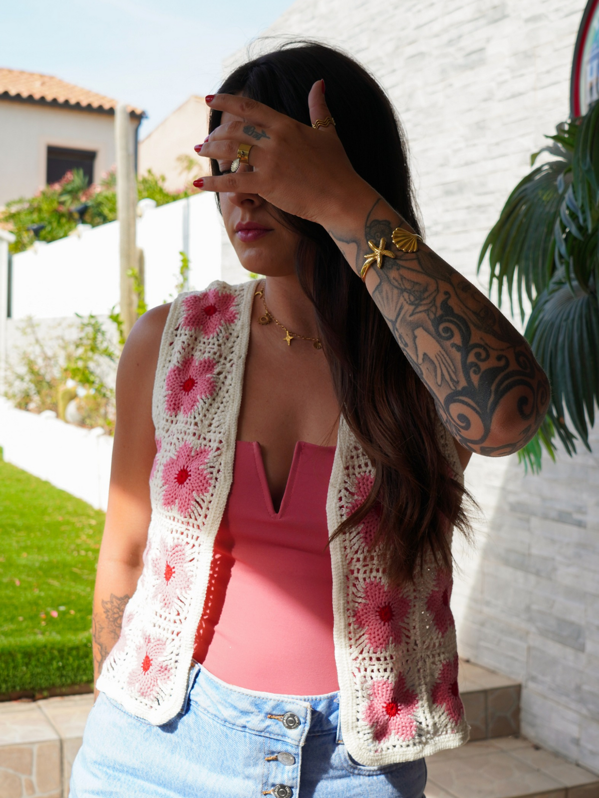 Gilet crochet fleur