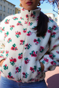 Polaire teddy fleurs rouge