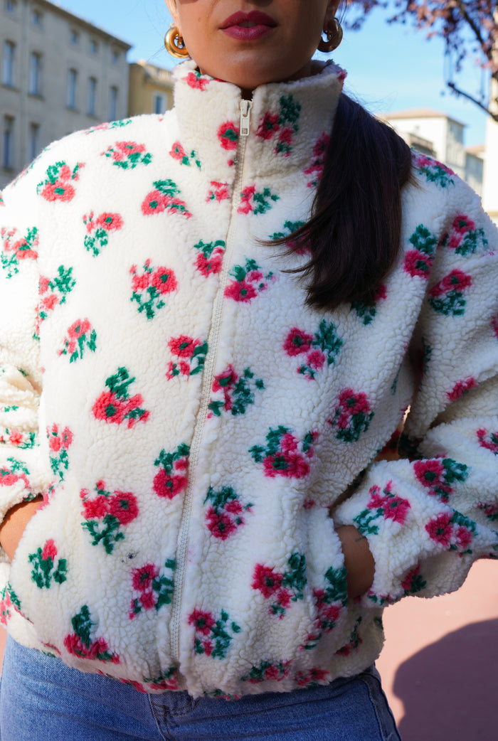 Polaire teddy fleurs rouge