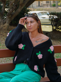 Gilet fleur relief NOIR