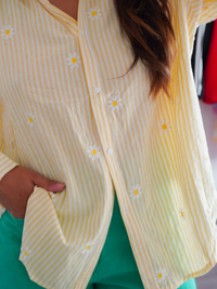 Chemise rayure brodée jaune