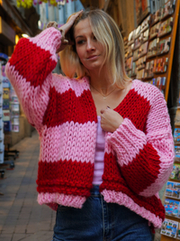 Gilet maille rose/rouge