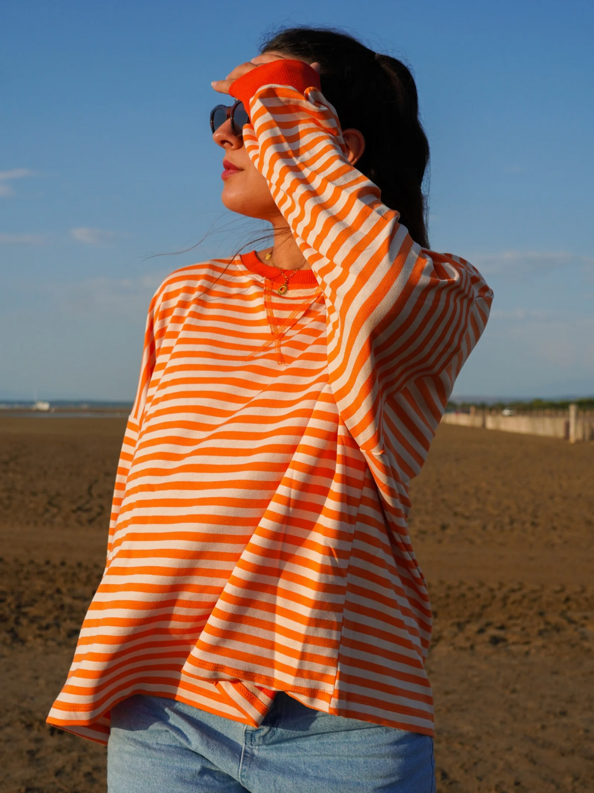 Marinière orange et écru