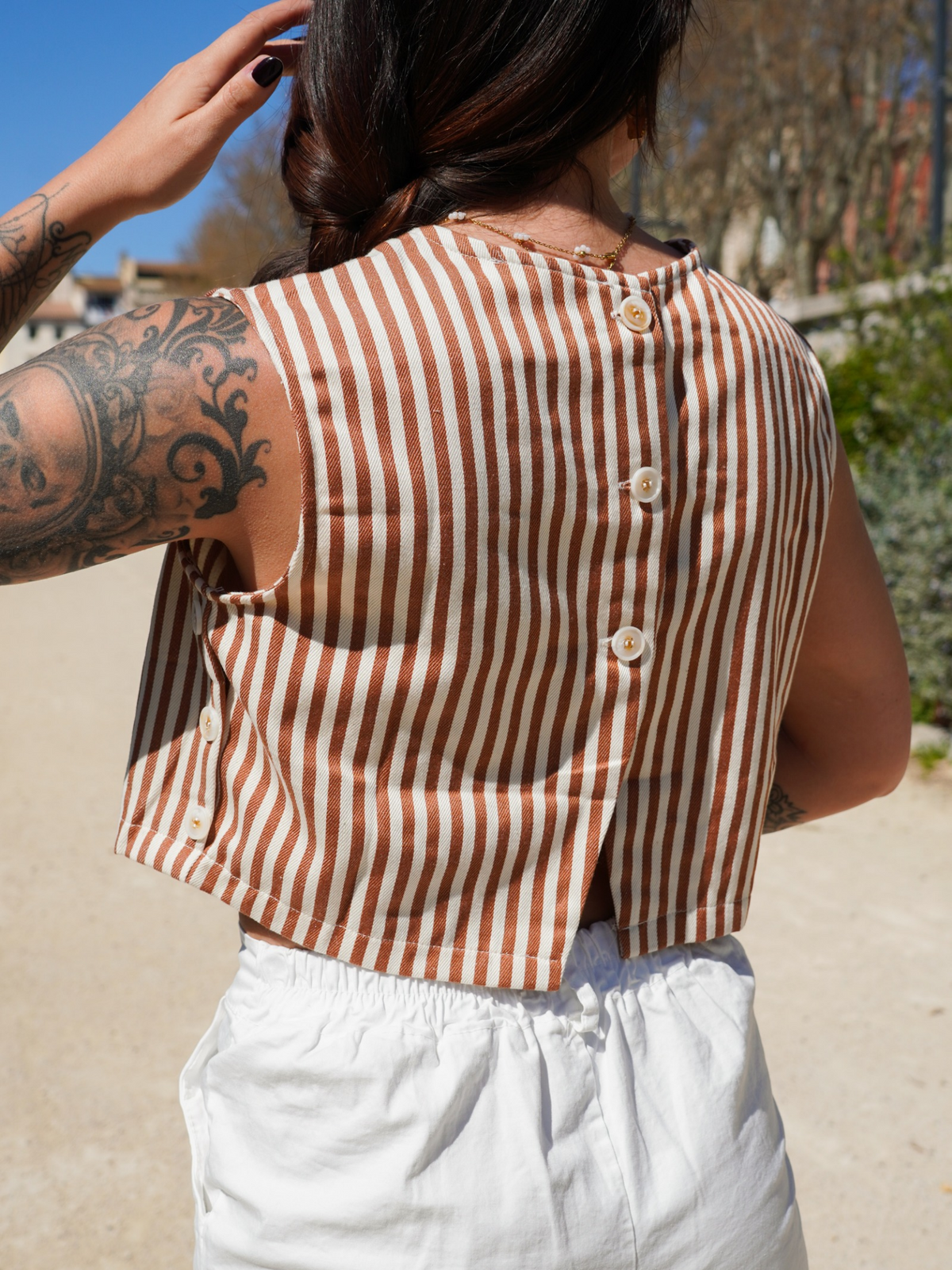 Crop top rayures camel