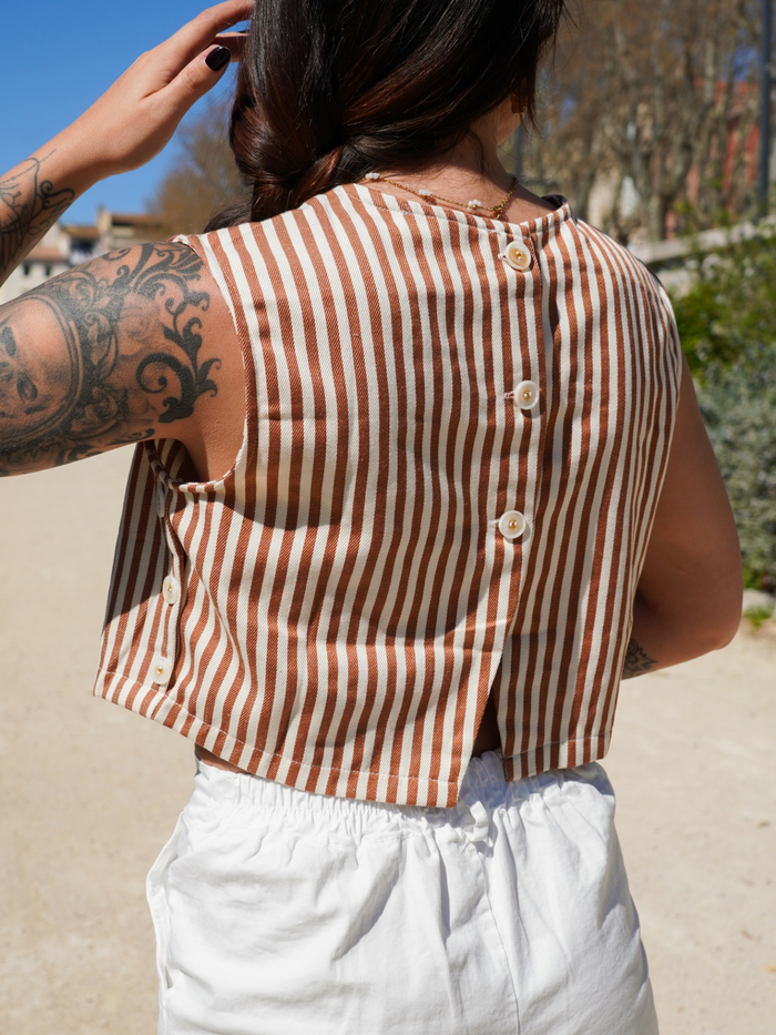 Crop top rayures camel
