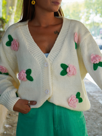 Gilet fleur relief BLANC