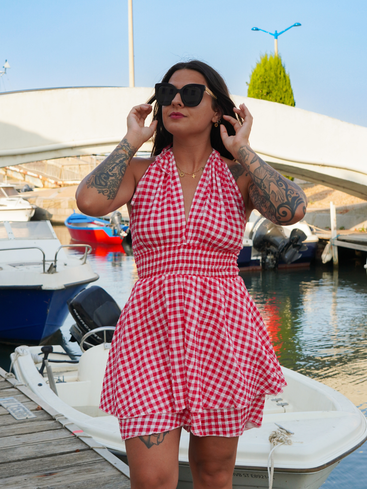Combishort vichy rouge