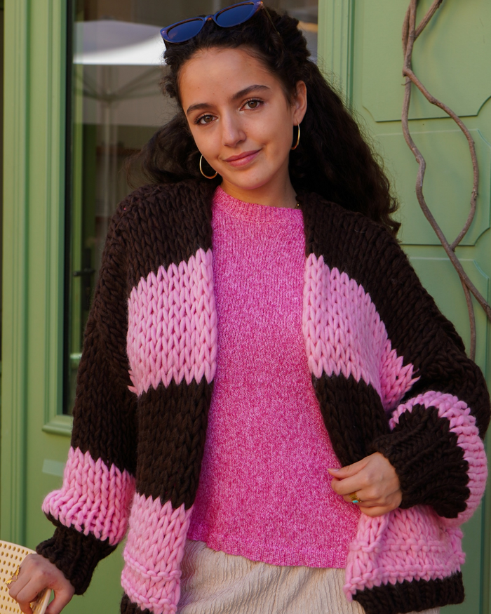 Gilet en maille rose/marron