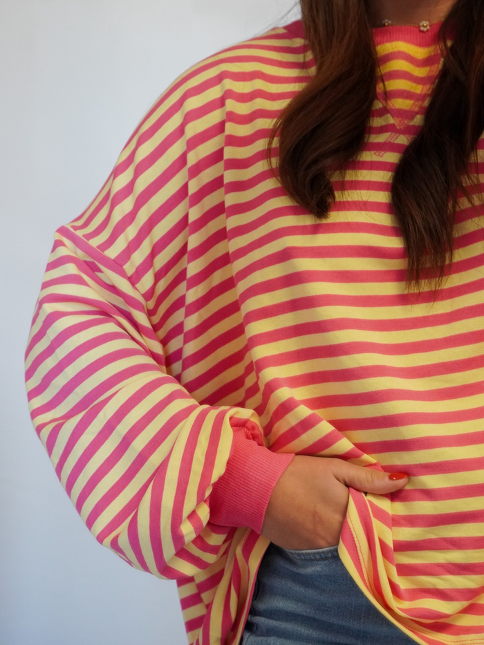 Top rayures manches longues rose