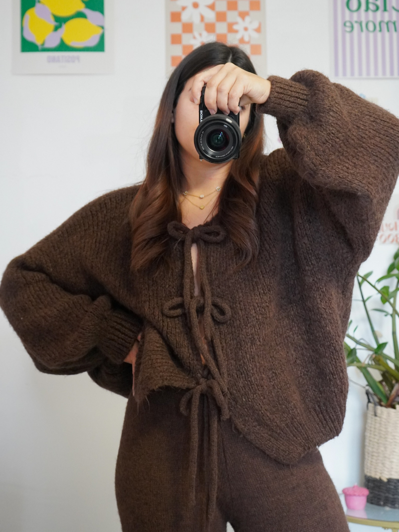 Pull gilet nœud chocolat