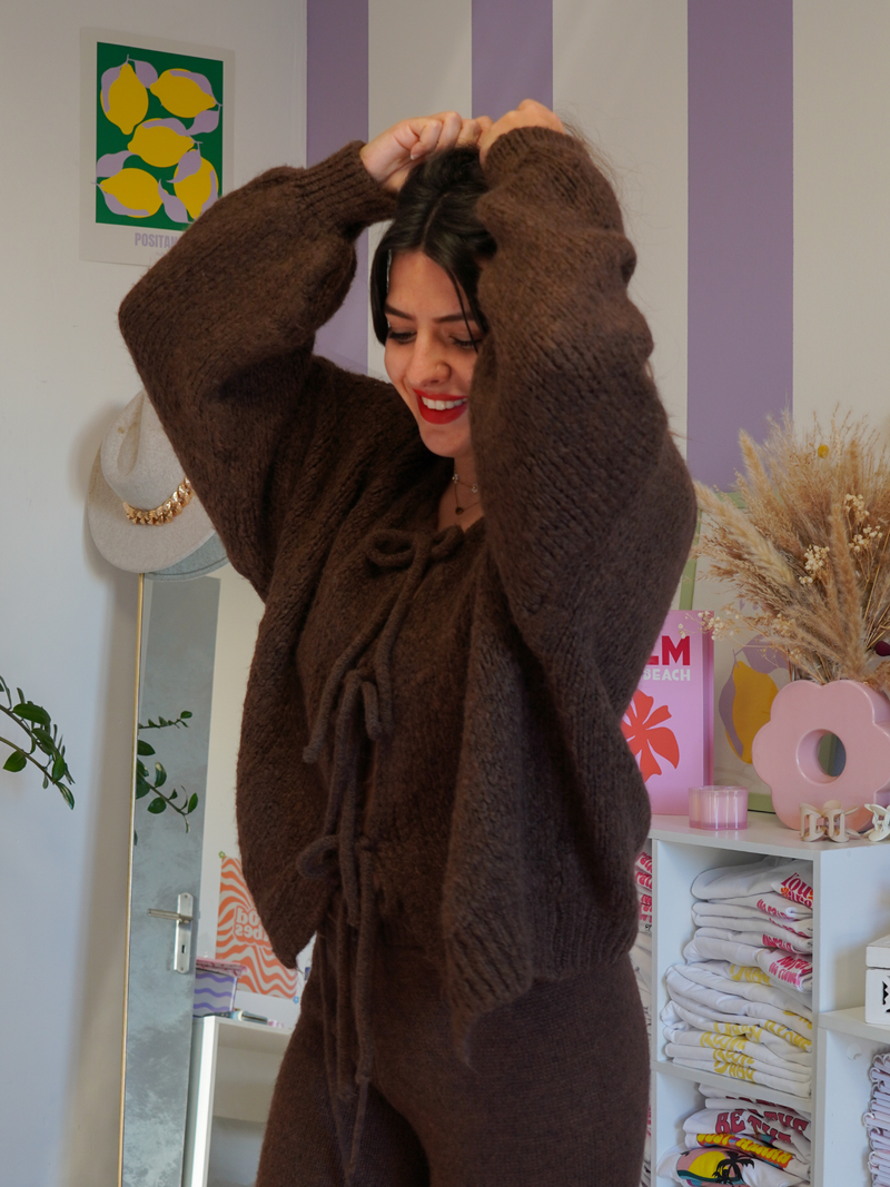 Pull gilet nœud chocolat