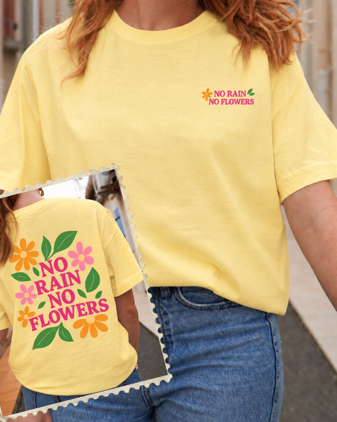 T-shirt No rain No flowers (💛🩷🖤🤍)