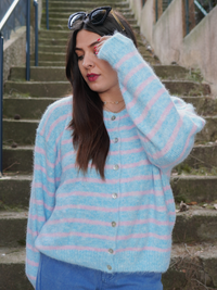 Cardigan ciel/rose