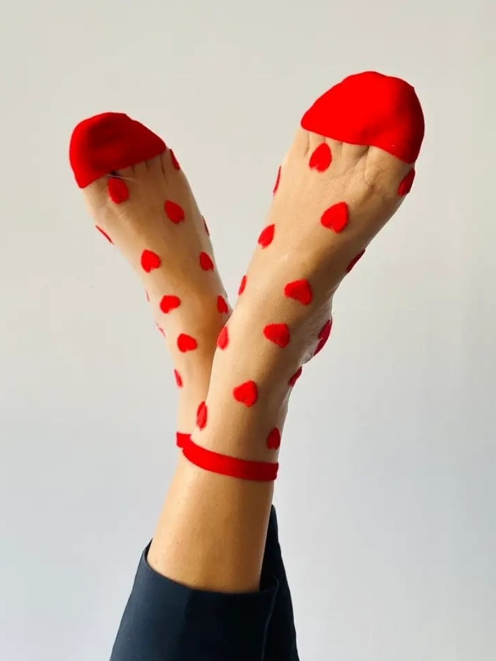 Chaussettes cœurs rouge