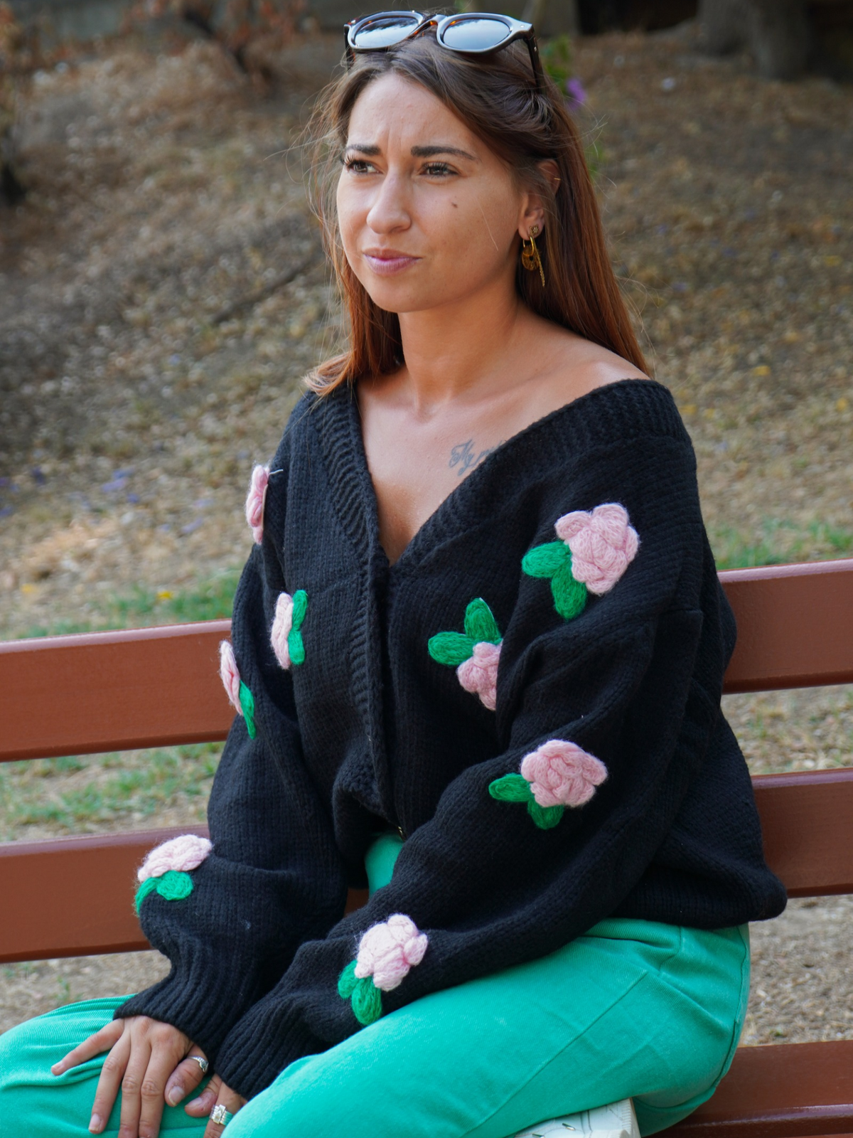 Gilet fleur relief NOIR