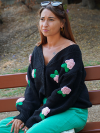 Gilet fleur relief NOIR