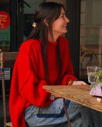 Pull col haut rouge