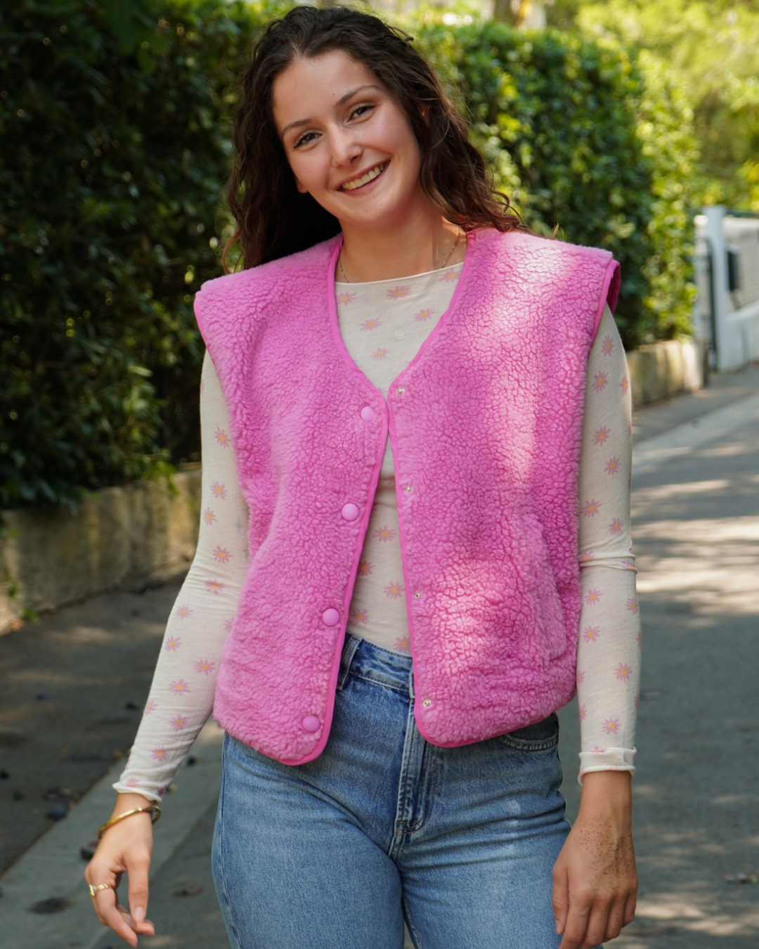 Gilet moumoute rose