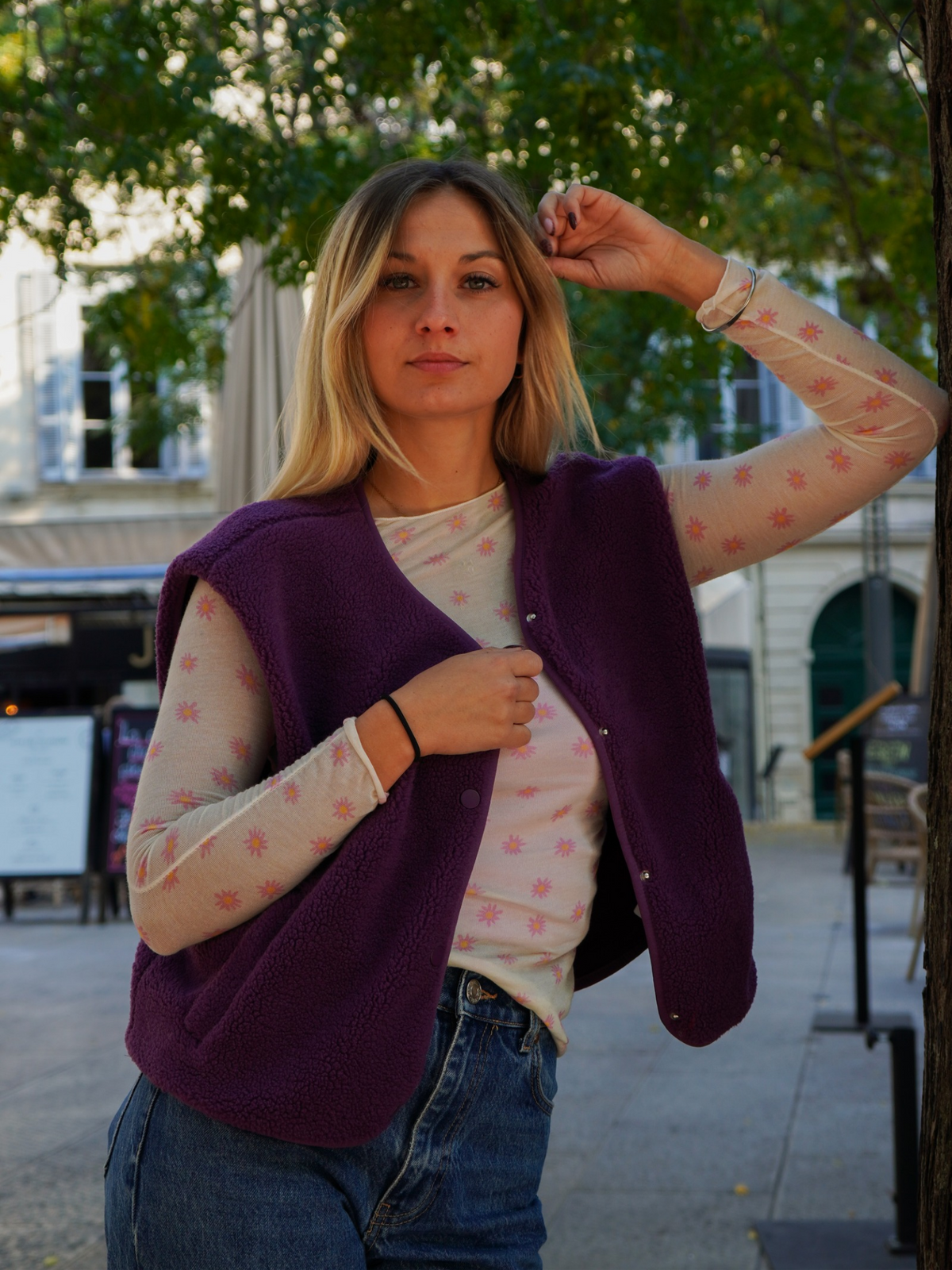 Gilet moumoute prune