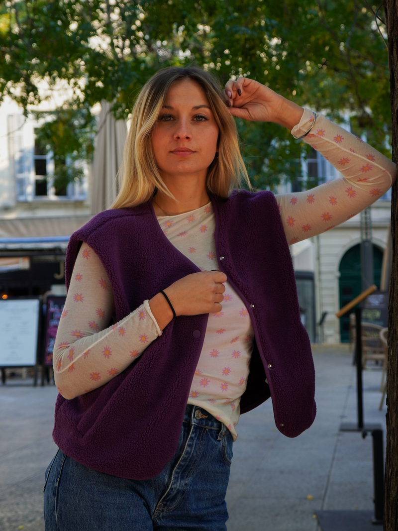 Gilet moumoute prune