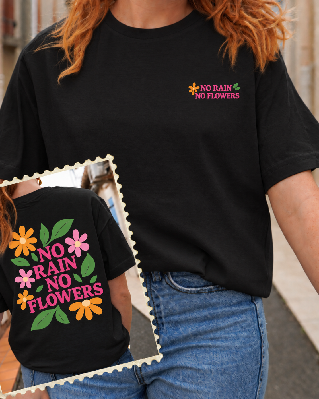 T-shirt No rain No flowers (💛🩷🖤🤍)