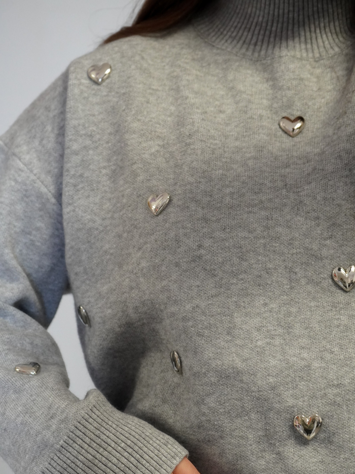 Pull cœur gris
