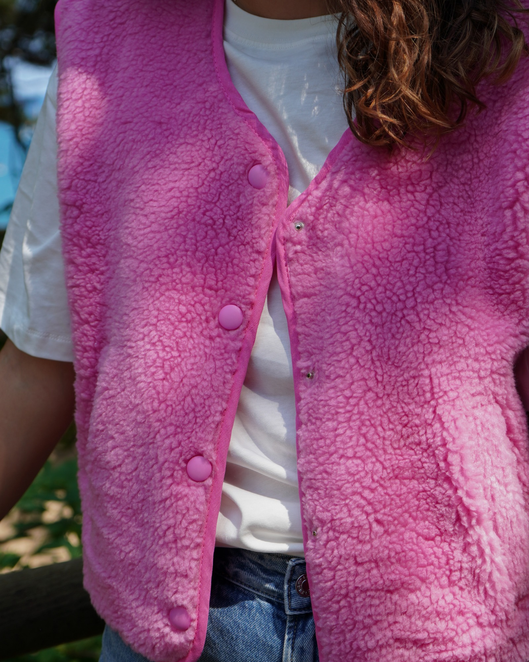 Gilet moumoute rose