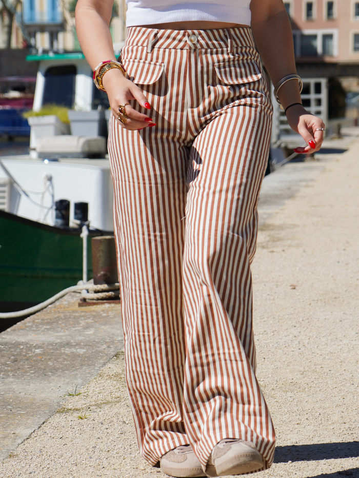 Pantalon rayures camel