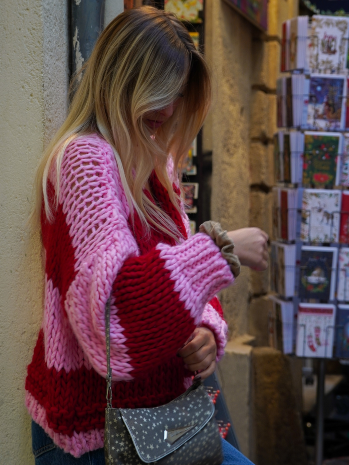 Gilet maille rose/rouge