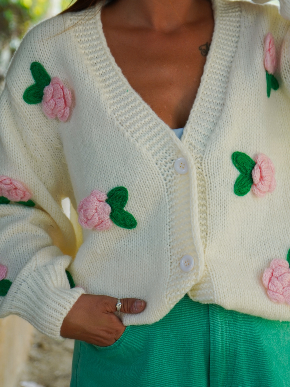 Gilet fleur relief BLANC