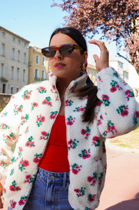 Polaire teddy fleurs rouge